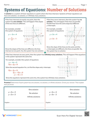 Systems of Equations: Number of Solutions Worksheet
