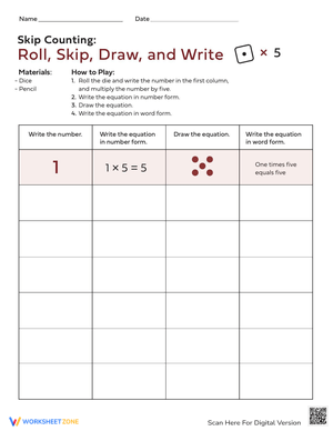 Skip Counting: Roll, Skip, Draw, and Write