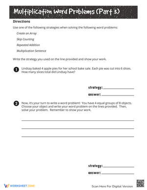 Arrays Multiplication Word Problems Worksheet