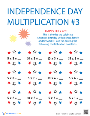 Independence Day Multiplication Worksheet