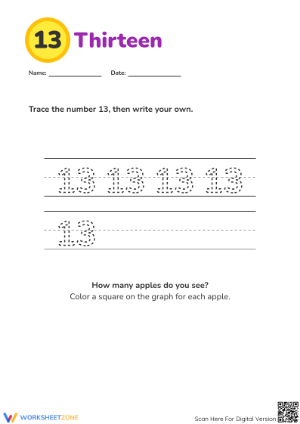 Printable Number 13 Worksheet | Kindergarten Math Ready