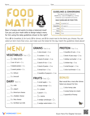 Engaging Food Math Worksheet