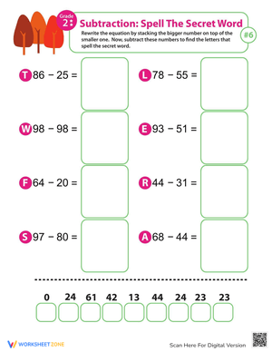 Secret Word Subtraction Worksheet: Math Fun