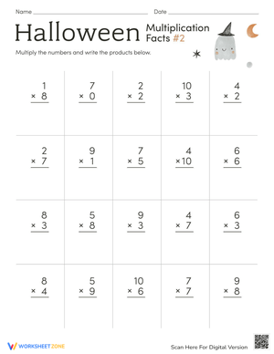 Halloween Math: Simple Multiplication Worksheet