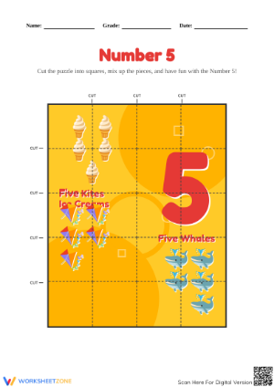 Essential Number 5 Puzzle Worksheet — Grade K Printable