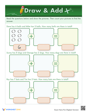 Fun Draw and Add Worksheet for Kids