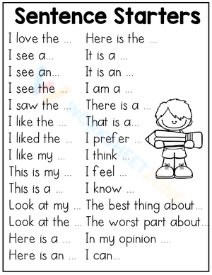 Sentence Starters: Writing Prompts Worksheet