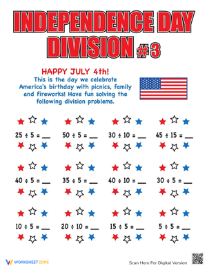 Independence Day Multiplication Worksheet for Kids