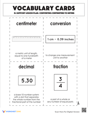 Vocabulary Cards: Converting Centimeters to Meters