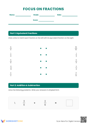 Printable Focus on Fractions Worksheet | Grade 5 Math