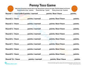Play the Penny Toss Game Worksheet