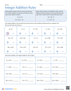 Practice Integer Addition with This Worksheet