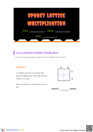 Essential Grade 3 Halloween Lattice Multiplication Worksheet
