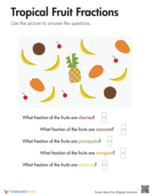Understanding Fractions with Tropical Fruit Worksheet