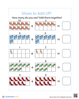 Counting Shoes Fun Worksheet for Kids