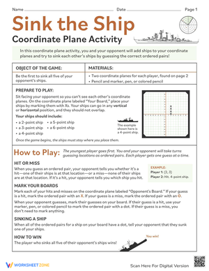 Sink the Ship: Coordinate Plane Activity Worksheet