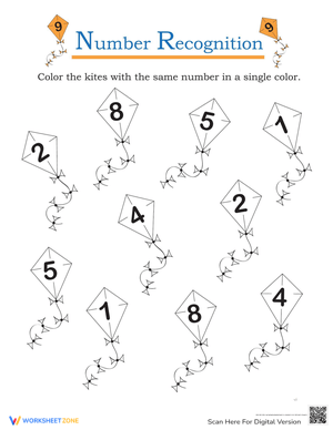 Color Kite by Numbers Worksheet