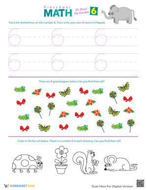 Preschool Math: Number 6 Worksheet