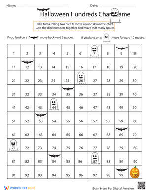 Halloween Hundreds Chart Game Worksheet