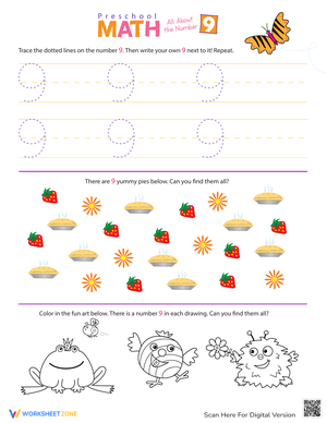 Preschool Math: Number 9 Worksheet
