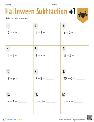 Fun Halloween Subtraction Worksheet for Kids