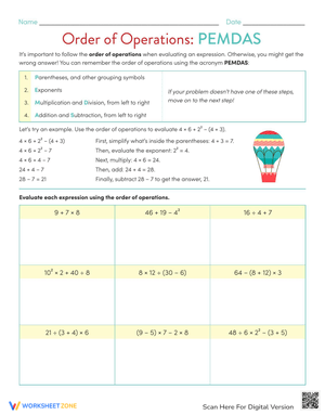 PEMDAS Worksheet