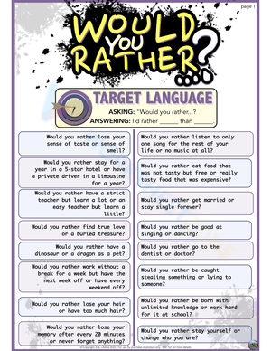 Would You Rather Icebreaker Questions Worksheet