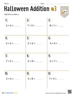 Spooky Halloween Addition Worksheet for Young Learners