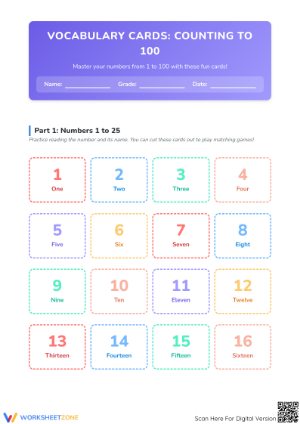 Vocabulary Cards: Counting to 100 | Essential Math Printable