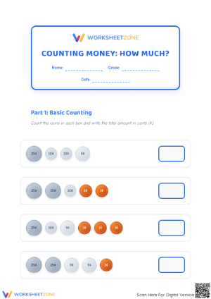 Printable Counting Money Worksheet | Grade 1 Math