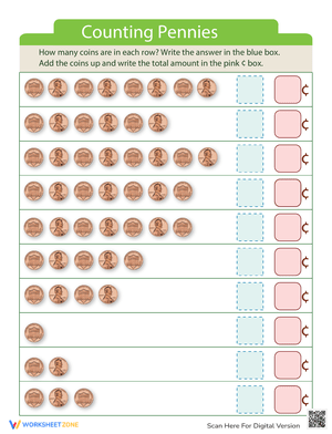 How Many Pennies Counting Worksheet