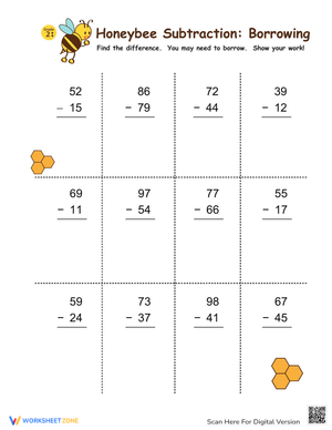 Honeybee Subtraction Worksheet