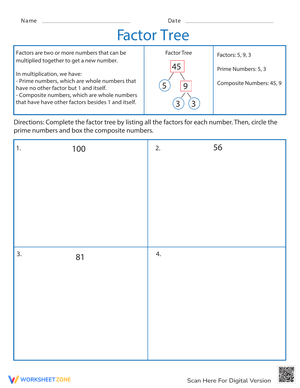 Factor Tree Worksheet