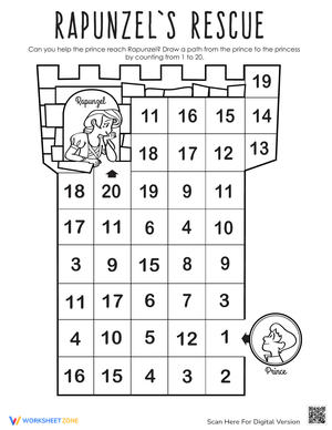Rapunzel's Number Maze Worksheet