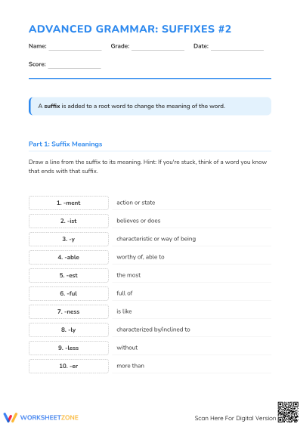 Essential Suffixes Worksheet | Grade 3-4 Grammar