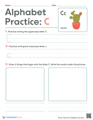 Practice Writing Letter C Worksheet for Kids 