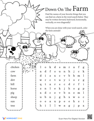 Vocab Word Search: Down on the Farm