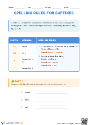 Printable Suffix Spelling Rules | Grade 3 ELA