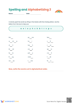 Essential Spelling & Alphabetizing Worksheet | Grade 3