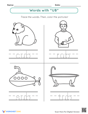 Tracing and Coloring Fun with "UB" Words
