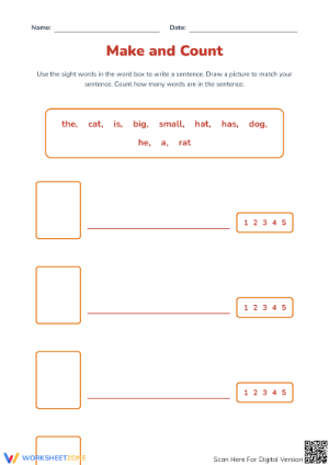 Sentence Writing Worksheet | Grade K Printable
