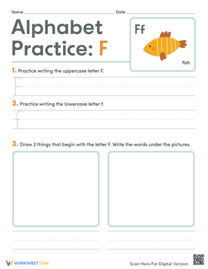 Alphabet Practice:  Learn to Write Letter F 