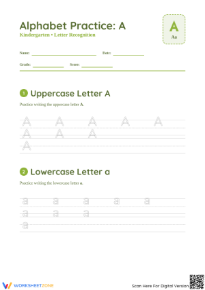 Printable Letter A Worksheet: Alphabet Practice Grade K-1