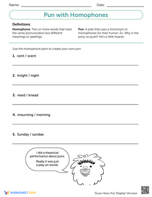Homophone Puns Activity for Kids