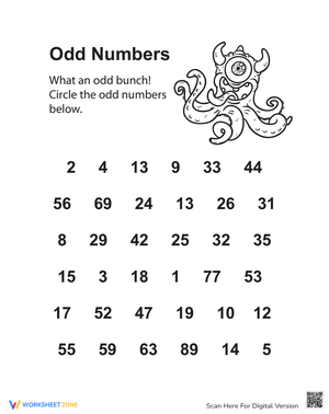 Identifying Odd Numbers: Math Worksheet for Kids