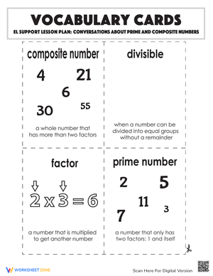 Vocabulary Cards: Prime and Composite Numbers