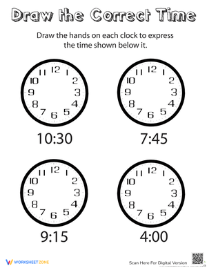 Draw the Time: Telling Time Practice Worksheet