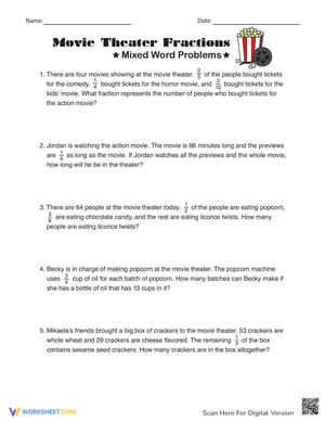 Movie Theater Fractions Worksheet