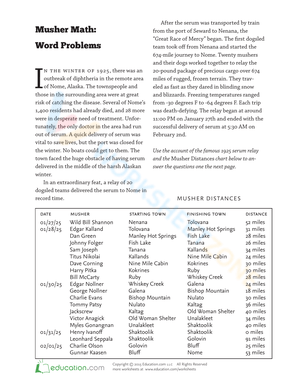 Musher Math Word Problems Worksheet