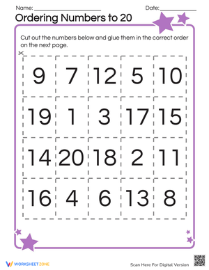 Ordering Numbers to 20 Worksheet